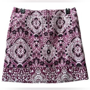 Ann Taylor Loft Purple Black Pink White Print Mandala Denim Mini Skirt Size 4